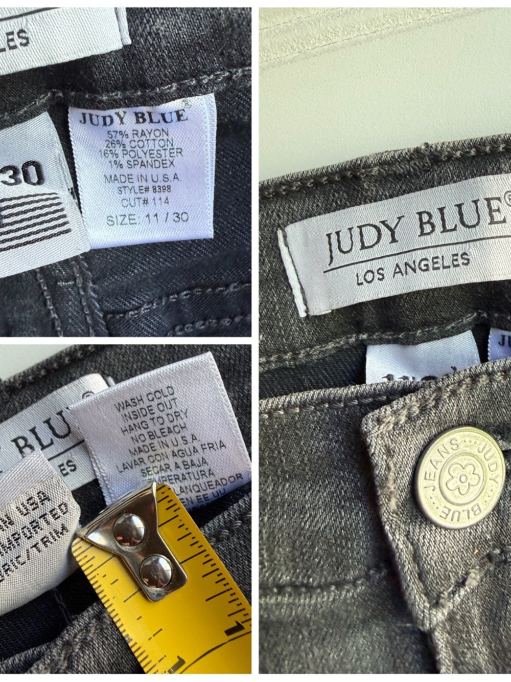 Judy Blue Denim Skinny Jeans Black Gray Size 11/30 High Rise Style #8398 - Picture 6 of 9